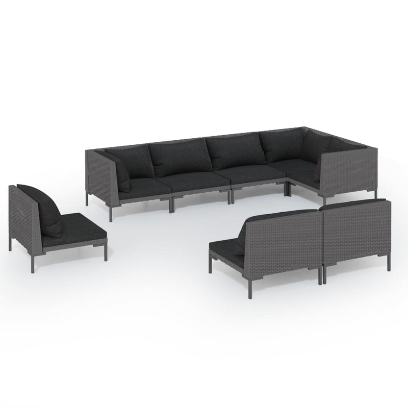 vidaXL 8 Piece Garden Lounge Set with Cushions Poly Rattan Dark Grey