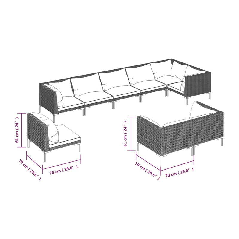 vidaXL 9 Piece Garden Lounge Set with Cushions Round Rattan Dark Grey