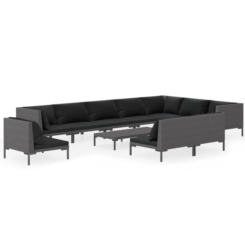 vidaXL 11 Piece Garden Lounge Set with Cushions Poly Rattan Dark Grey