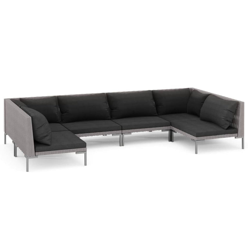 vidaXL 6 Piece Garden Lounge Set with Cushions Poly Rattan Dark Grey