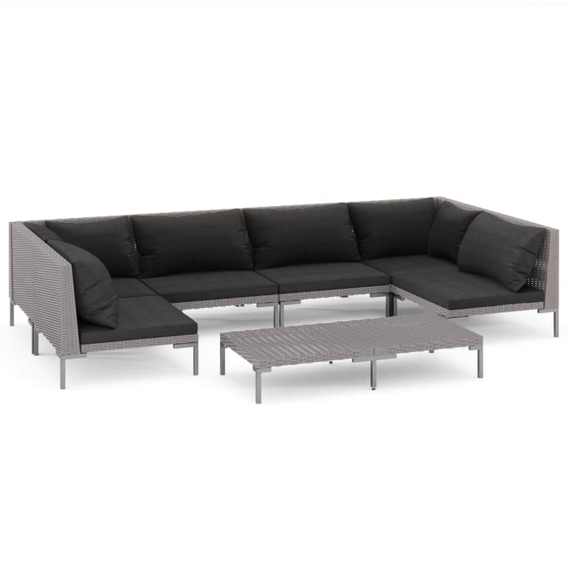 vidaXL 7 Piece Garden Lounge Set with Cushions Poly Rattan Dark Grey