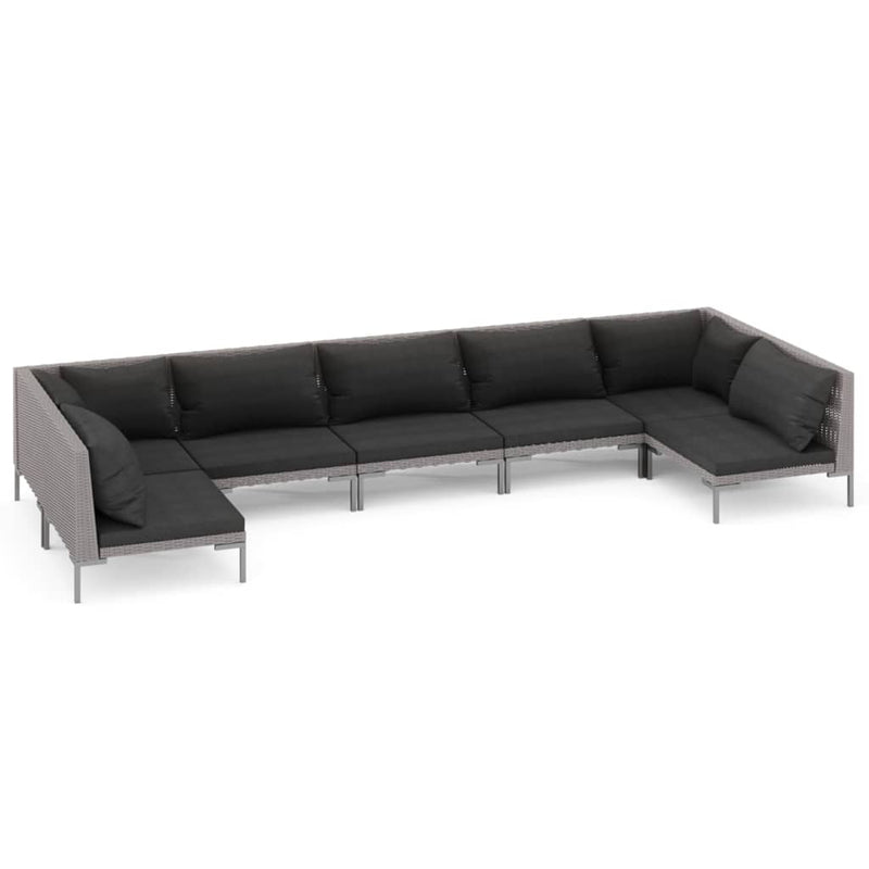 vidaXL 7 Piece Garden Lounge Set with Cushions Poly Rattan Dark Grey