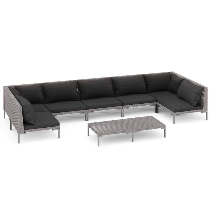vidaXL 8 Piece Garden Lounge Set with Cushions Poly Rattan Dark Grey