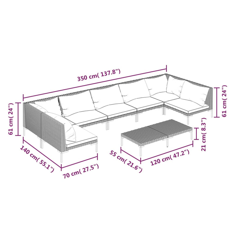 vidaXL 8 Piece Garden Lounge Set with Cushions Poly Rattan Dark Grey