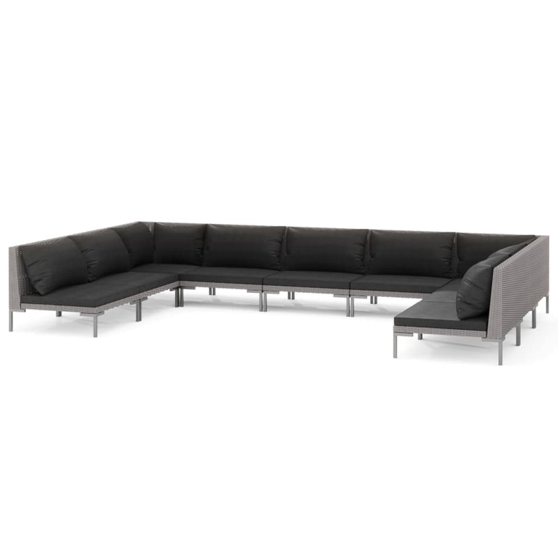 vidaXL 9 Piece Garden Lounge Set with Cushions Poly Rattan Dark Grey
