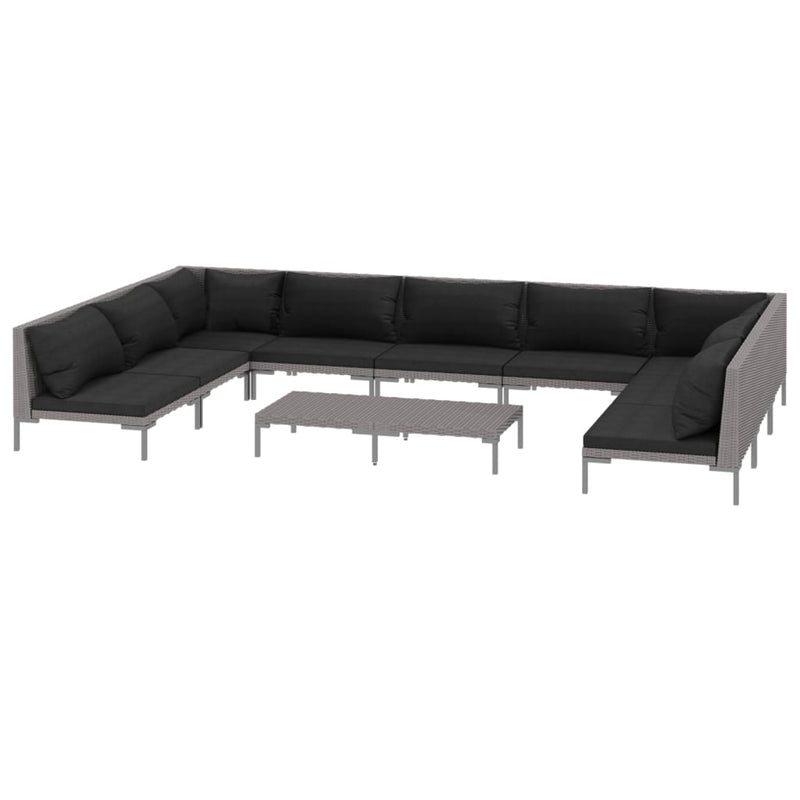 vidaXL 10 Piece Garden Lounge Set with Cushions Poly Rattan Dark Grey