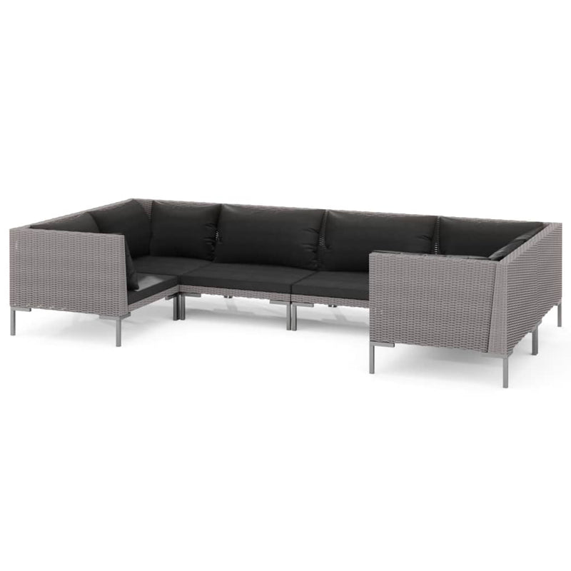 vidaXL 6 Piece Garden Lounge Set with Cushions Poly Rattan Dark Grey