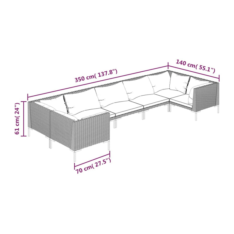 vidaXL 7 Piece Garden Lounge Set with Cushions Poly Rattan Dark Grey