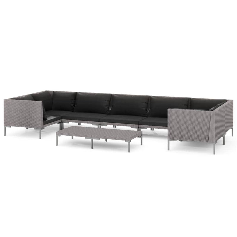vidaXL 8 Piece Garden Lounge Set with Cushions Poly Rattan Dark Grey