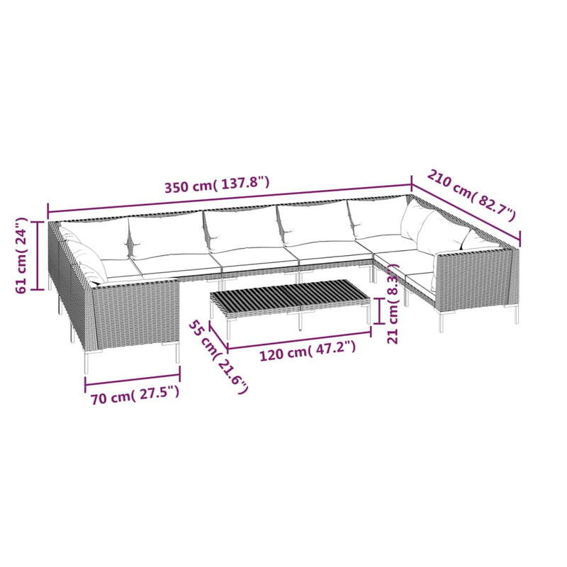 vidaXL 10 Piece Garden Lounge Set with Cushions Poly Rattan Dark Grey