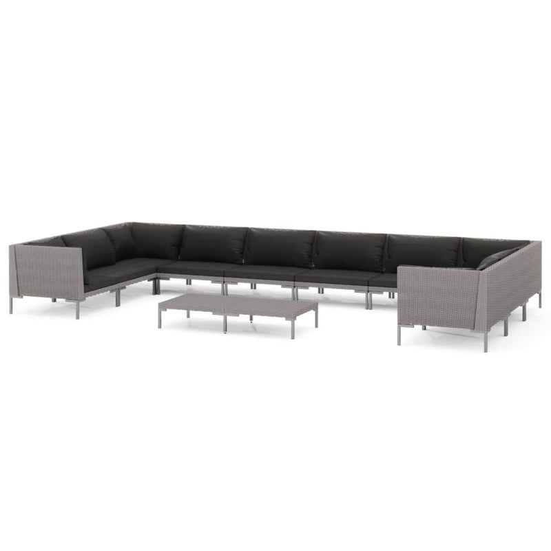 vidaXL 11 Piece Garden Lounge Set with Cushions Poly Rattan Dark Grey