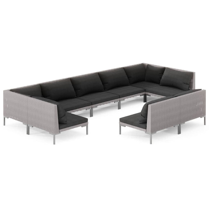 vidaXL 9 Piece Garden Lounge Set with Cushions Poly Rattan Dark Grey
