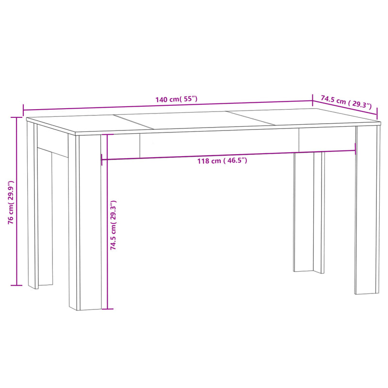 vidaXL Dining Table Grey Sonoma 140x74.5x76 cm Engineered Wood