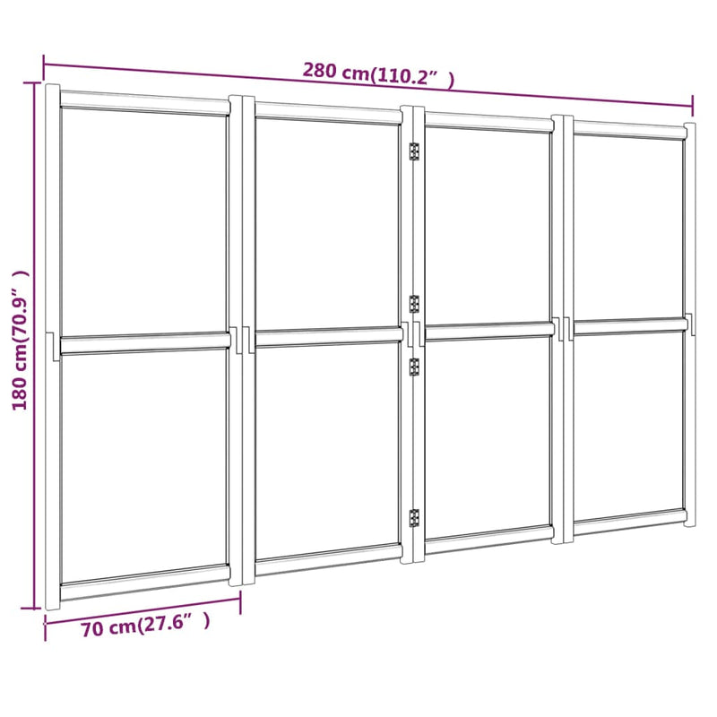 vidaXL 4-Panel Room Divider Black 280x180 cm