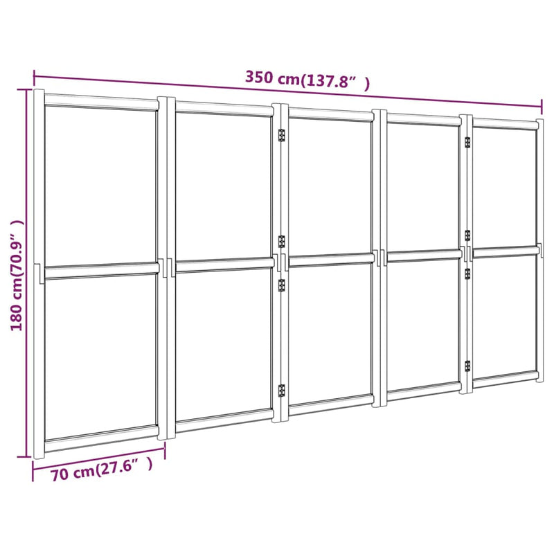 vidaXL 5-Panel Room Divider Cream White 350x180 cm
