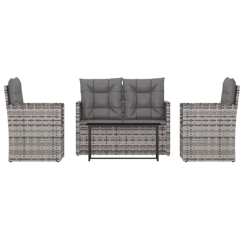 vidaXL 4 Piece Outdoor Lounge Set with Cushions Poly Rattan Grey