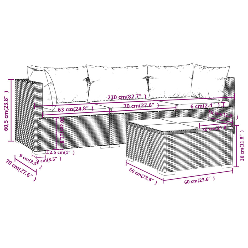 4 Piece Garden Lounge Set with Cushions Poly Rattan Grey