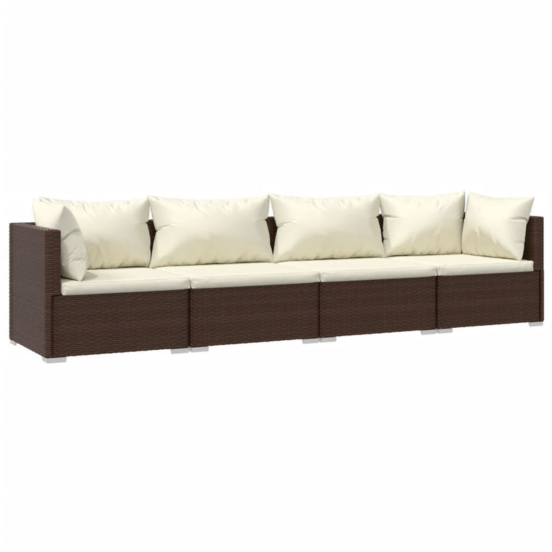 vidaXL 4 Piece Garden Lounge Set with Cushions Poly Rattan Brown