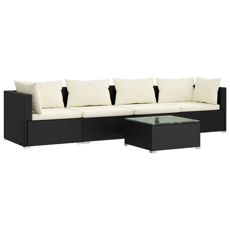 vidaXL 5 Piece Garden Lounge Set with Cushions Poly Rattan Black