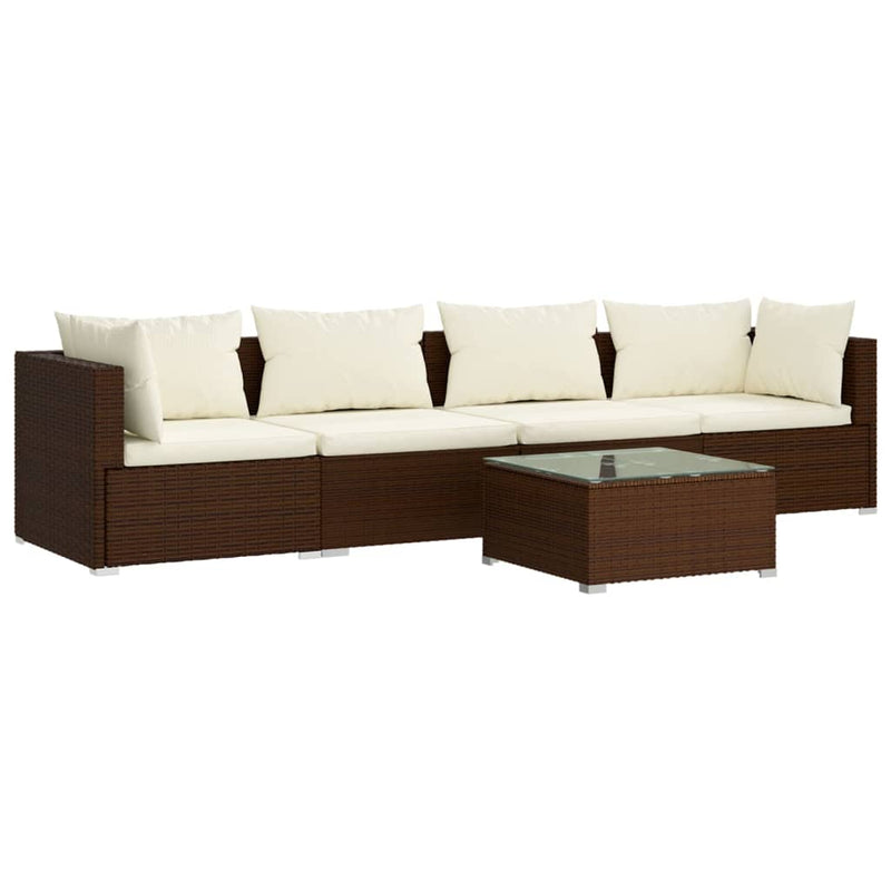 vidaXL 5 Piece Garden Lounge Set with Cushions Poly Rattan Brown