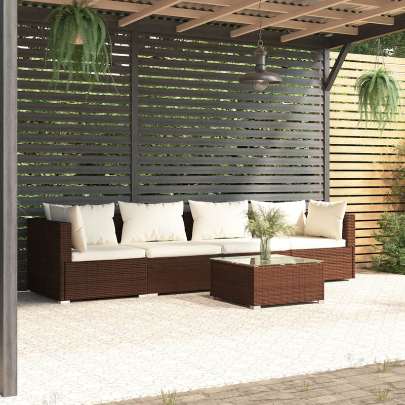 vidaXL 5 Piece Garden Lounge Set with Cushions Poly Rattan Brown