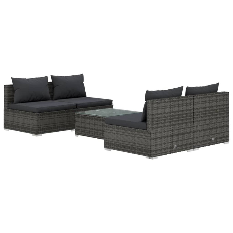 vidaXL 5 Piece Garden Lounge Set with Cushions Poly Rattan Grey