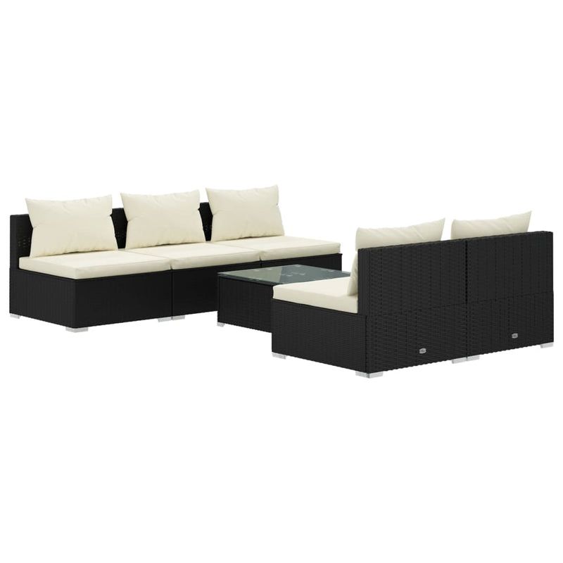 vidaXL 6 Piece Garden Lounge Set with Cushions Poly Rattan Black