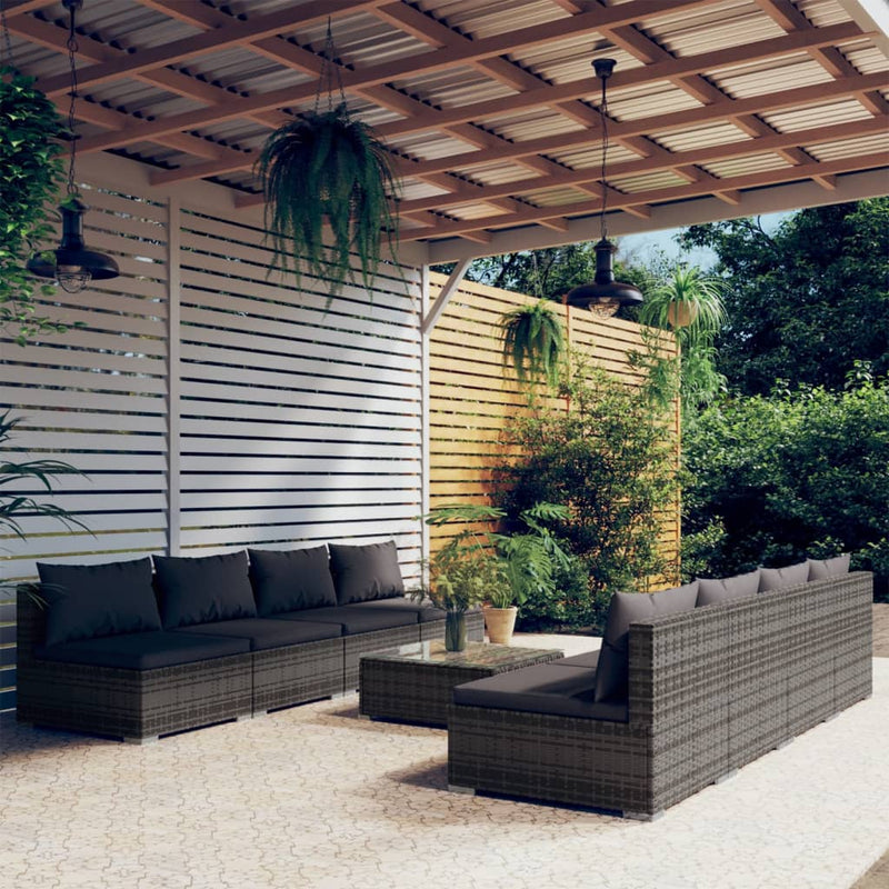 vidaXL 9 Piece Garden Lounge Set with Cushions Poly Rattan Grey