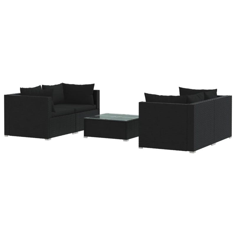 vidaXL 5 Piece Garden Lounge Set with Cushions Poly Rattan Black