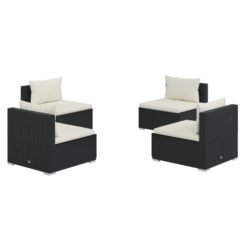 vidaXL 4 Piece Garden Lounge Set with Cushions Poly Rattan Black