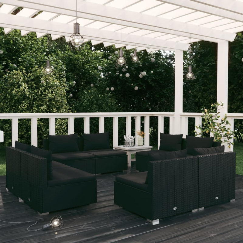 vidaXL 8 Piece Garden Lounge Set with Cushions Poly Rattan Black
