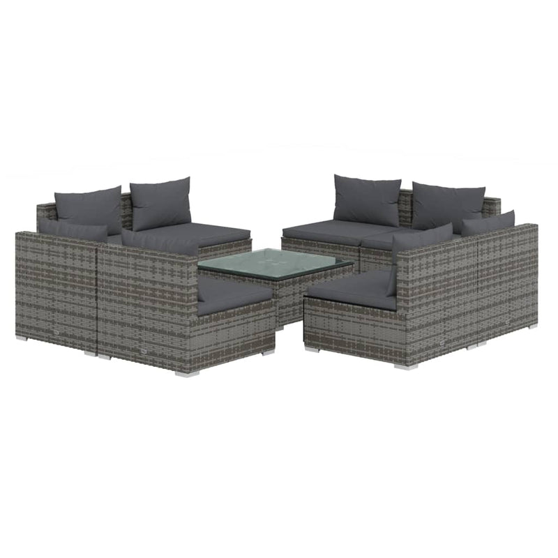 vidaXL 9 Piece Garden Lounge Set with Cushions Poly Rattan Grey