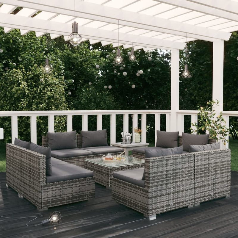 vidaXL 9 Piece Garden Lounge Set with Cushions Poly Rattan Grey