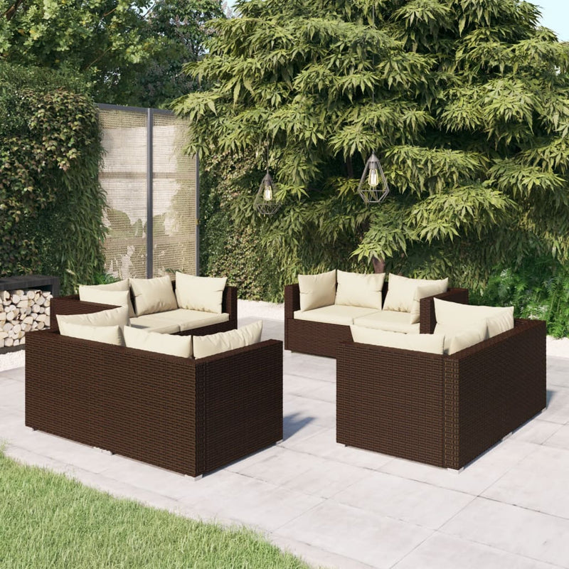vidaXL 8 Piece Garden Lounge Set with Cushions Poly Rattan Brown