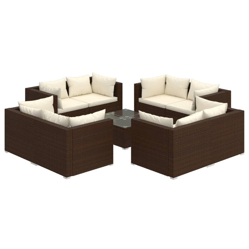 vidaXL 9 Piece Garden Lounge Set with Cushions Poly Rattan Brown