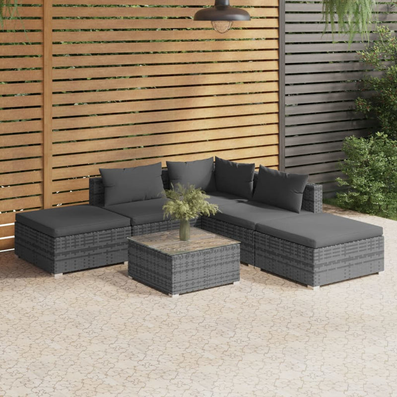 vidaXL 6 Piece Garden Lounge Set with Cushions Poly Rattan Grey