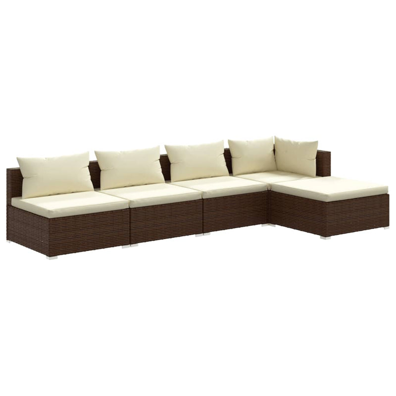 vidaXL 5 Piece Garden Lounge Set with Cushions Poly Rattan Brown