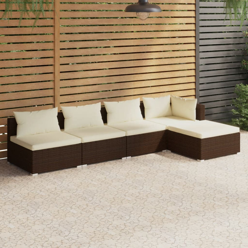 vidaXL 5 Piece Garden Lounge Set with Cushions Poly Rattan Brown