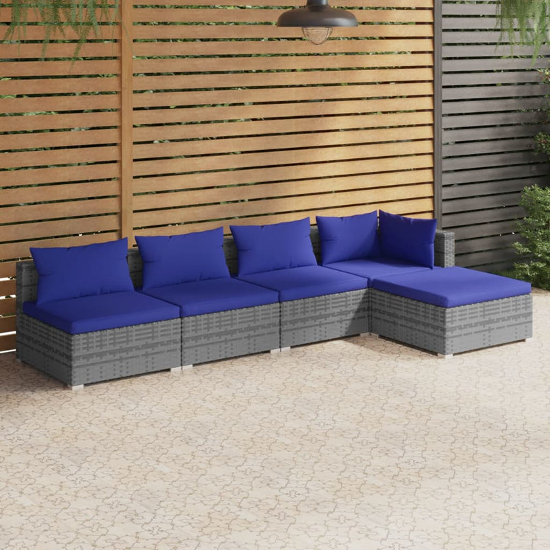 vidaXL 5 Piece Garden Lounge Set with Cushions Poly Rattan Grey