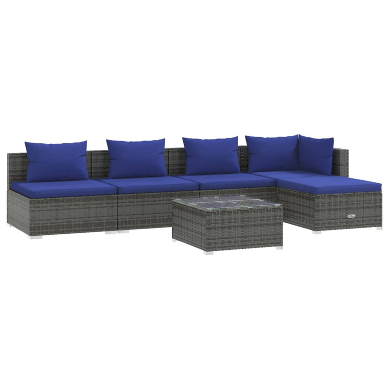 vidaXL 6 Piece Garden Lounge Set with Cushions Poly Rattan Grey