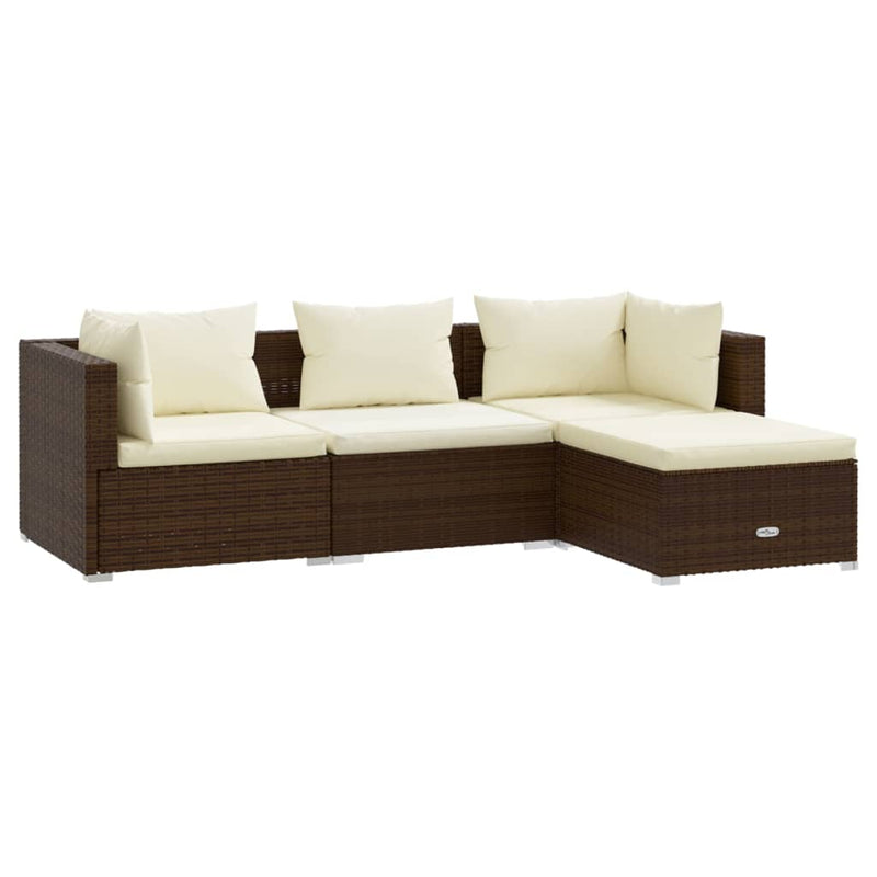 vidaXL 4 Piece Garden Lounge Set with Cushions Poly Rattan Brown