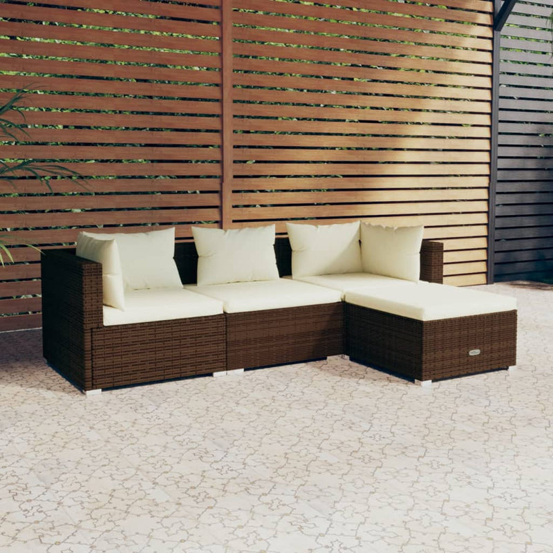 vidaXL 4 Piece Garden Lounge Set with Cushions Poly Rattan Brown