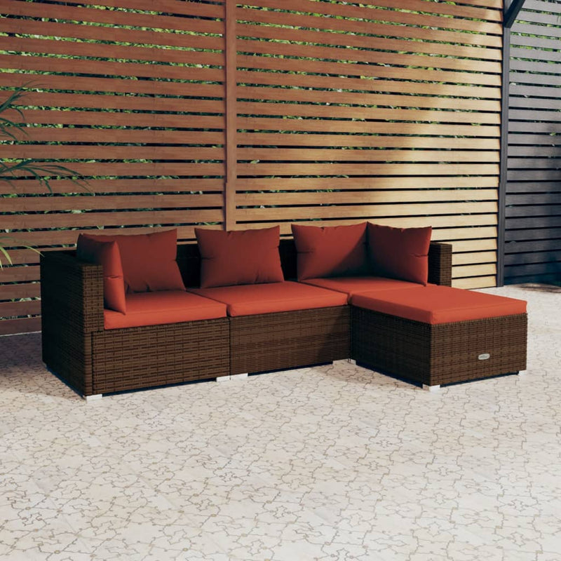 vidaXL 4 Piece Garden Lounge Set with Cushions Poly Rattan Brown