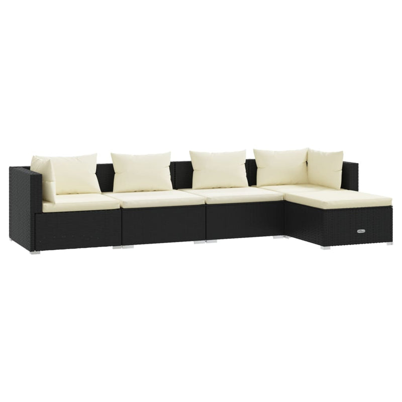 vidaXL 5 Piece Garden Lounge Set with Cushions Poly Rattan Black