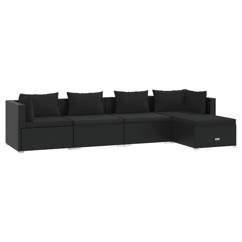 vidaXL 5 Piece Garden Lounge Set with Cushions Poly Rattan Black