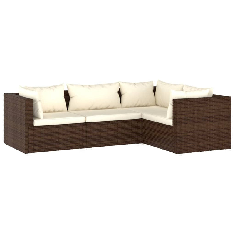 vidaXL 4 Piece Garden Lounge Set with Cushions Poly Rattan Brown