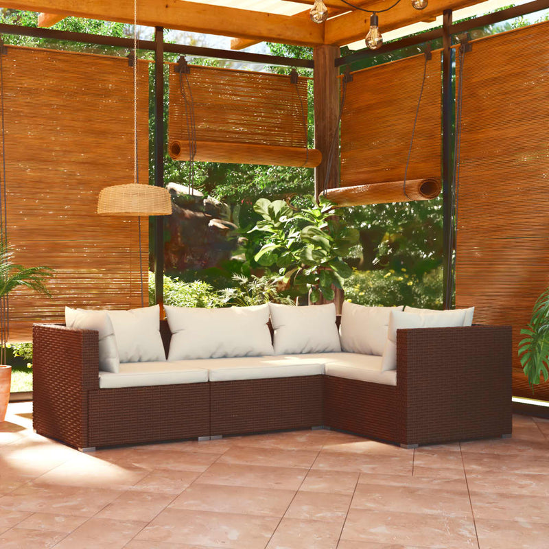 vidaXL 4 Piece Garden Lounge Set with Cushions Poly Rattan Brown