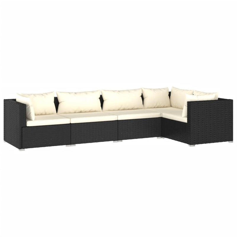 vidaXL 5 Piece Garden Lounge Set with Cushions Poly Rattan Black
