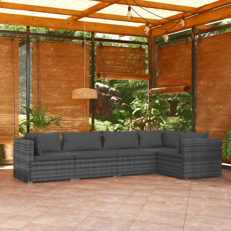 vidaXL 5 Piece Garden Lounge Set with Cushions Poly Rattan Grey