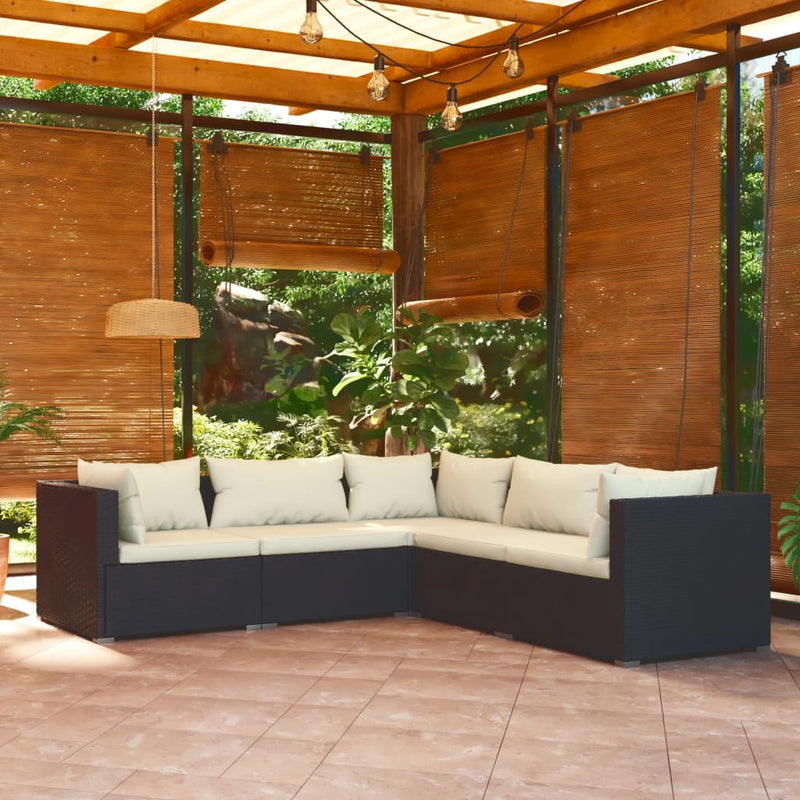 vidaXL 5 Piece Garden Lounge Set with Cushions Poly Rattan Black